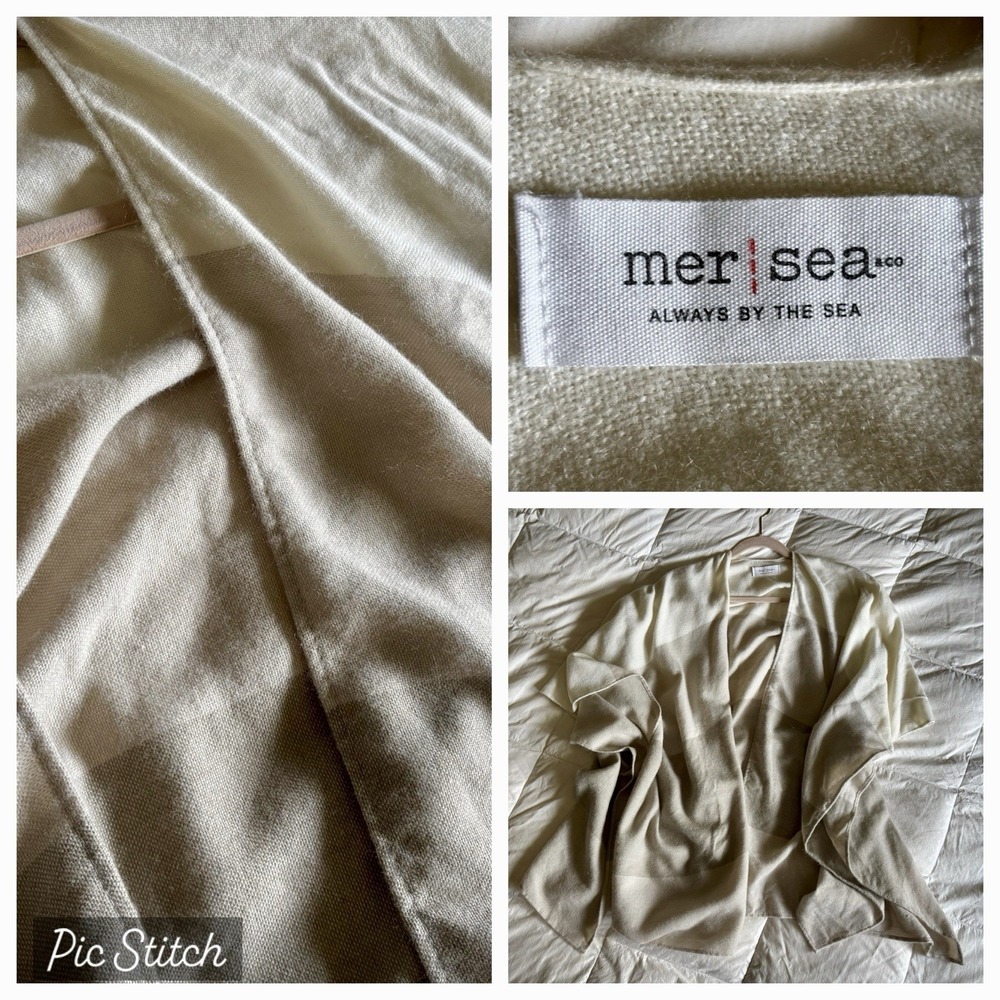 Mersea Colorblock Women's Travel Poncho Knit Beige Minimal Neutral Resort Luxury